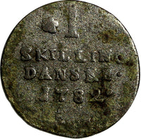 Denmark Christian VII Silver 1782 HSK 1 Skilling KM# 636