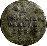 Denmark Christian VII Silver 1782 HSK 1 Skilling KM# 636