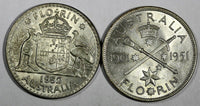 AUSTRALIA George VI  SILVER LOT OF 2 COINS 1951,1952 FLORIN UNC KM# 47,KM#48(2)