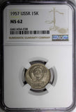 Russia USSR Copper-Nickel 1957 15 Kopeks NGC MS62 1 YEAR TYPE Y# 124 (038)