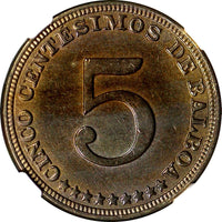 Panama 1929 5 Centesimos NGC UNC DET Toned Mintage-500,000 2 YEARS TYPE KM# 9(5)