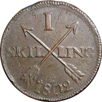 SWEDEN COPPER 1802  1 SKILLING OVERSTRUCK ON 2 ORE S.M. 1743-1768  KM#566 (2407)