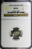 Germany - Empire Wilhelm I Silver 1876 F 20 Pfennig NGC MS62 KM# 5 (084)