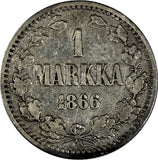 Finland Alexander II Silver 1866 S 1 Markka KM# 3.1 (19 632)