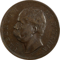 Italy Umberto I Copper 1893 B/I 10 Centesimi Heaton's Mint,Birmingham KM#27.1(5)