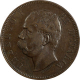 Italy Umberto I Copper 1893 B/I 10 Centesimi Heaton's Mint,Birmingham KM#27.1(5)