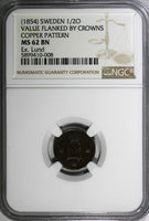 SWEDEN Oscar I Copper Pattern(1854) 1/2 Ore NGC MS62 BN TOP GRADED RARE Ex.Lund