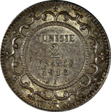 Tunisia Muhammad V Silver 1335 (1916) A 2 Francs aUNC KM# 239 (19 661)