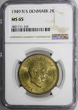 Denmark Frederik IX  1949 NS 2 Kroner NGC MS65 KEY DATE KM# 838.1 (165)