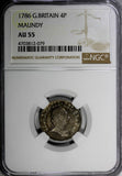 Great Britain George III Silver 1786 4 Pence NGC AU55 Toned KM# 596.1 (079)