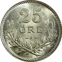 Sweden Gustaf V Silver 1939 G 25 Öre GEM BU KM# 785 (22 043)
