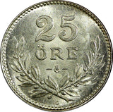 Sweden Gustaf V Silver 1939 G 25 Öre GEM BU KM# 785 (22 043)