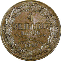 Sweden Oscar I Copper 1849 4 Skilling Banco 37.2 mm 1st Year Type KM# 672 (679)