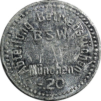 GERMANY MUNCHEN. 20 Pfennig  BSW Abteilung Betriebsküchen Token 24mm (18 293)