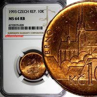 Czech Republic Copper 1993 10 Korun NGC MS64 RB TOP GRADED BY NGC KM# 4 (009)