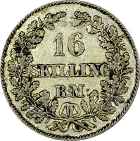 Denmark Frederik VII 1856 FK VS 16 Skilling Rigsmont Reeded Edge KM# 765(21 094)