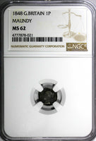 Great Britain Victoria Silver 1848 1 Pence Maundy NGC MS62 NICE TONED KM# 727