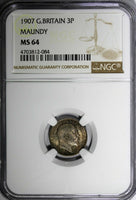 Great Britain Edward VII Silver 1907 3 Pence NGC MS64 Nice Toning KM# 797.2 (84)