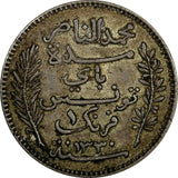 Tunisia Muhammad V Silver AH1330 (1912) A 1 Franc  Toned  KM# 238 (18 991)