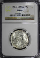 Mexico Silver 1945 M 50 Centavos NGC MS66 GEM BU High Grade KM# 447