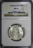Mexico Silver 1945 M 50 Centavos NGC MS66 GEM BU High Grade KM# 447