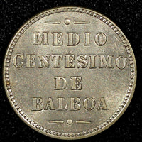 PANAMA Copper-Nickel 1907 1/2 Centesimo Balboa UNC KM# 6 (22 937)