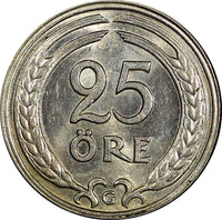 Sweden Gustaf V Nickel-Bronze 1941 G 25 Öre GEM BU  KM# 798 (22 035)