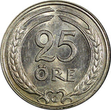 Sweden Gustaf V Nickel-Bronze 1941 G 25 Öre GEM BU  KM# 798 (22 035)