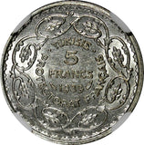 Tunisia  Silver AH1358 // 1939 5 Francs NGC MS62 Mint Luster KM# 264 (044)