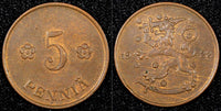 FINLAND Copper 1922 5 Penniä  UNC KM# 22 RANDOM PICK  (1 COIN)