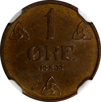 Norway Haakon VII Bronze 1937 1 Ore NGC MS62 BN  KM# 367 (100)