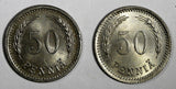 FINLAND Copper-Nickel LOT OF 2 COIN 1921,1923  50 Pennia GEM BU  KM# 26 (15 195)