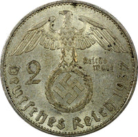 Germany - Third Reich Silver 1937 A 2 Reichs Mark Hindenburg KM# 93 (22 295)
