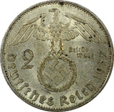Germany - Third Reich Silver 1937 A 2 Reichs Mark Hindenburg KM# 93 (22 295)