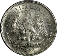 Mexico Zacatecas Silver 1884 Zs S 25 Centavos Scales AU KM#406.9 (13 876)