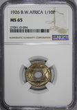British West Africa George V 1926 1/10 Penny NGC MS65 NICE GEM BU COIN KM# 7(94)