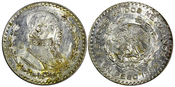 Mexico ESTADOS UNIDOS MEXICANOS Silver 1959 1 Peso Jose Morelos UNC KM# 459 (38)