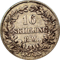 Denmark  Frederik VII Silver 1857(c) VS  16 Skilling Rigsmont KM# 765