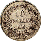 Denmark  Frederik VII Silver 1857(c) VS  16 Skilling Rigsmont KM# 765