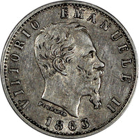 Italy Vittorio Emanuele II Silver 1863 M BN 20 Centesimi KM# 13.1 (20 339)