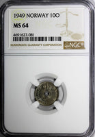 Norway Haakon VII Copper-Nickel 1949 10 Ore NGC MS64 KM# 383 (081)