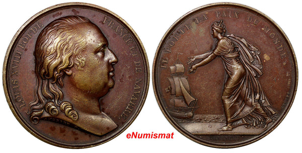 FRANCE BRONZE 1814 MEDAL 1814 Louis XVIII Peace of the World  40mm 36,35 g.(802)