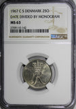 Denmark Frederik IX 1967 C S 25 Ore NGC MS63 MONOGRAM KEY DATE SCARCE KM# 850