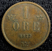 SWEDEN Oscar II Bronze 1877 1 Ore Large Letters KM# 745  (23 150)