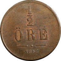 Sweden Oscar I Bronze 1858 1/2 Ore High Grade KM# 686 (21 885)