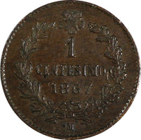 Italy Vittorio Emanuele II Copper 1867 M 1 Centesimo Milan aUNC KM# 1.1 (19 797)