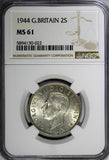 GREAT BRITAIN George VI Silver 1944 Florin WWII Issue NGC MS61 KM# 855 (022)