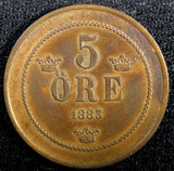 SWEDEN Oscar II 1883 5 Öre small letters Mintage- 578,000 KM# 736 (22 974)