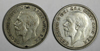 Great Britain George V Lot of 2 Silver 1930,1934 1 Shilling BETTER DATE KM833(5)