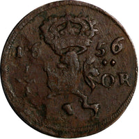 Sweden Charles X Gustav (1654-1660) Copper 1656 1/4 Ore KM# 211 (14 364)